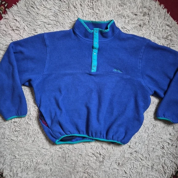 Mens Vintage LL Bean Fleece Pullover Sweater Size Large Tall LT TL Blue Preppy ✨ - Picture 2 of 11